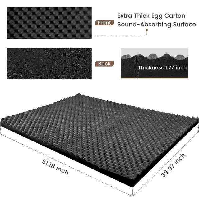 Alt view image 3 of 6 - Self-Adhesive Thickened Sound Insulation Egg Crate Foam 13.99 sqft x 1.77in Thick,50+kg/m³,Fire/Water Resistant,Thermal Insulation,Acoustic Treatment Foam