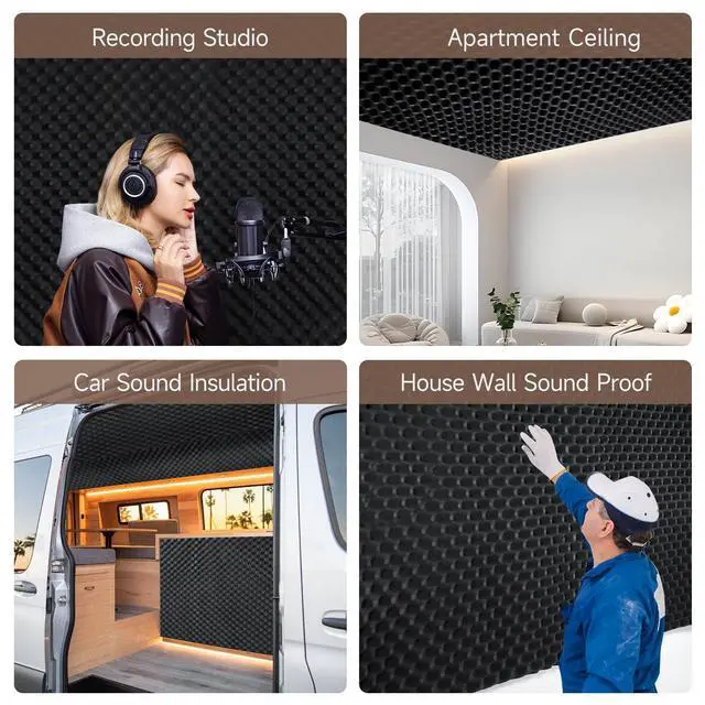 Alt view image 4 of 6 - Self-Adhesive Thickened Sound Insulation Egg Crate Foam 13.99 sqft x 1.77in Thick,50+kg/m³,Fire/Water Resistant,Thermal Insulation,Acoustic Treatment Foam