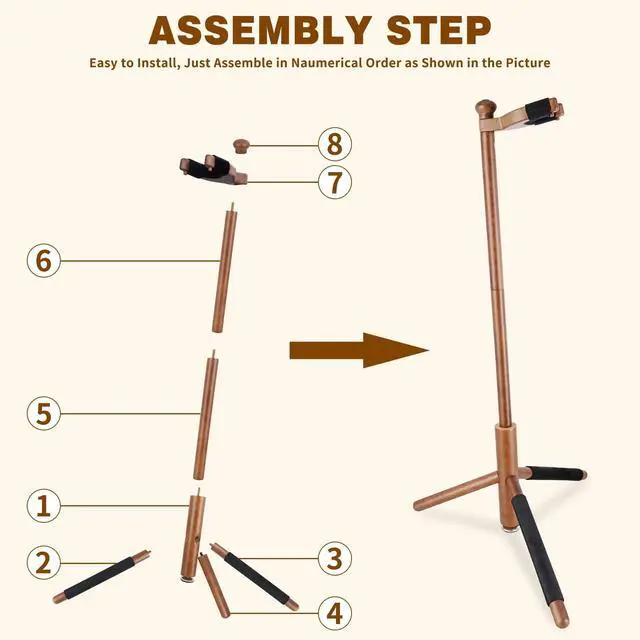 Alt view image 6 of 7 - Guitar Stand, Solid Wood Acoustic Guitar Stand Floor with Padding | Acoustic Guitar Stand,Single Neck Support,Walnut Color for Acoustic Guitar, Electric Guitar & Mandolin