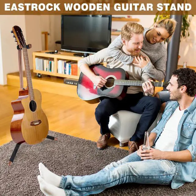 Alt view image 7 of 7 - Guitar Stand, Solid Wood Acoustic Guitar Stand Floor with Padding | Acoustic Guitar Stand,Single Neck Support,Walnut Color for Acoustic Guitar, Electric Guitar & Mandolin