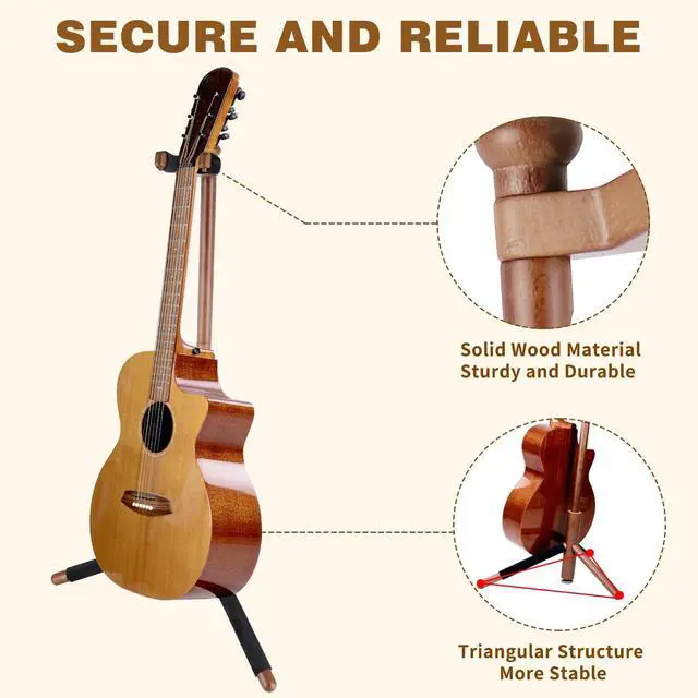 Alt view image 4 of 7 - Guitar Stand, Solid Wood Acoustic Guitar Stand Floor with Padding | Acoustic Guitar Stand,Single Neck Support,Walnut Color for Acoustic Guitar, Electric Guitar & Mandolin