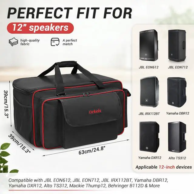 Alt view image 2 of 7 - 12 Inch Speaker Bag for EON Series, Heavy Duty Padded, Water-Resistant, Durable Portable Speaker Case with Shoulder Strap & Accessory Storage (12'' Speaker: EON612, IRX112BT)