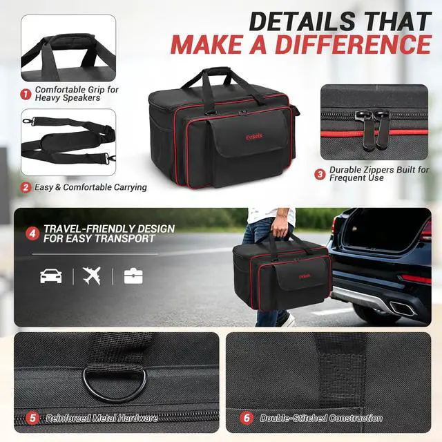 Alt view image 3 of 7 - 12 Inch Speaker Bag for EON Series, Heavy Duty Padded, Water-Resistant, Durable Portable Speaker Case with Shoulder Strap & Accessory Storage (12'' Speaker: EON612, IRX112BT)
