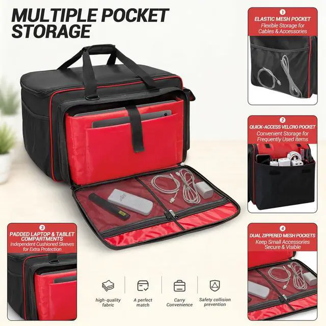 Alt view image 5 of 7 - 12 Inch Speaker Bag for EON Series, Heavy Duty Padded, Water-Resistant, Durable Portable Speaker Case with Shoulder Strap & Accessory Storage (12'' Speaker: EON612, IRX112BT)