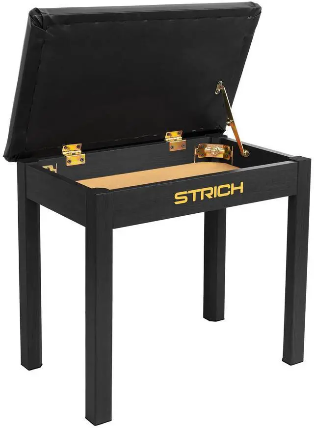 Main image of Piano Bench with Storage, Solid Wood Keyboard Bench Piano Bookcase Stool Chair Seat with Padded Cushion, Black