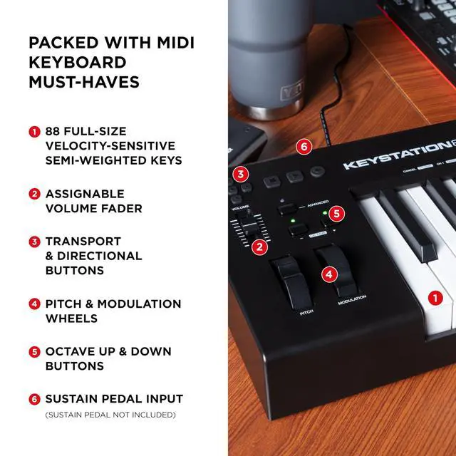 Alt view image 3 of 7 - Keystation 88 MK3 MIDI Controller Bundle with Headphones for Studio Recording, Music Production, Podcasting, Streaming