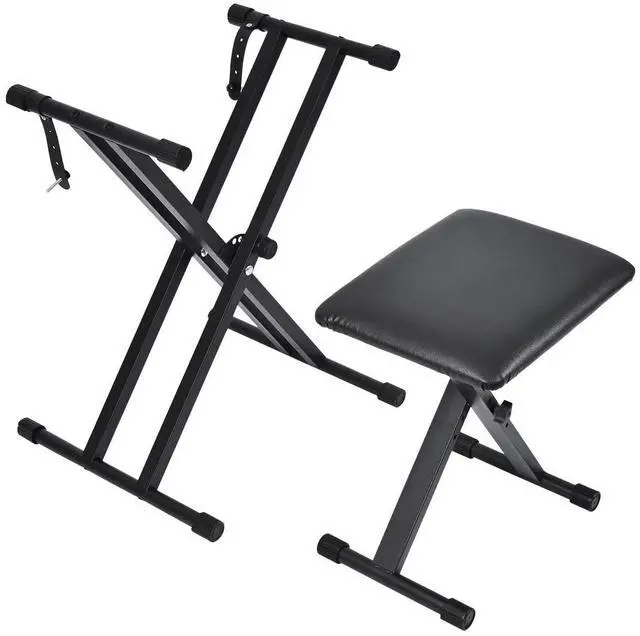 Main image of Keyboard Stand & Bench Set, Upgrade Heavy Duty Double-X Keyboard Stand, Adjustable & Portable Digital Piano Stand with Locking Straps
