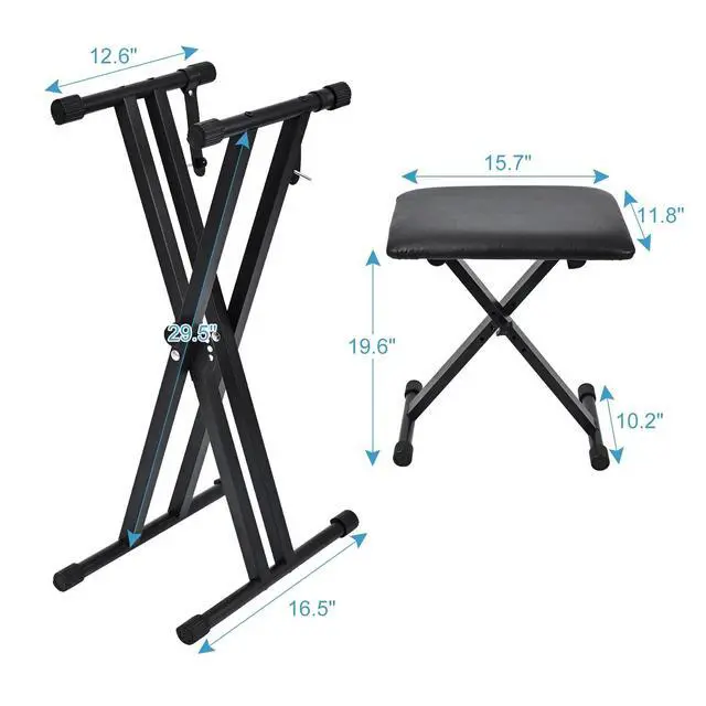 Alt view image 3 of 7 - Keyboard Stand & Bench Set, Upgrade Heavy Duty Double-X Keyboard Stand, Adjustable & Portable Digital Piano Stand with Locking Straps