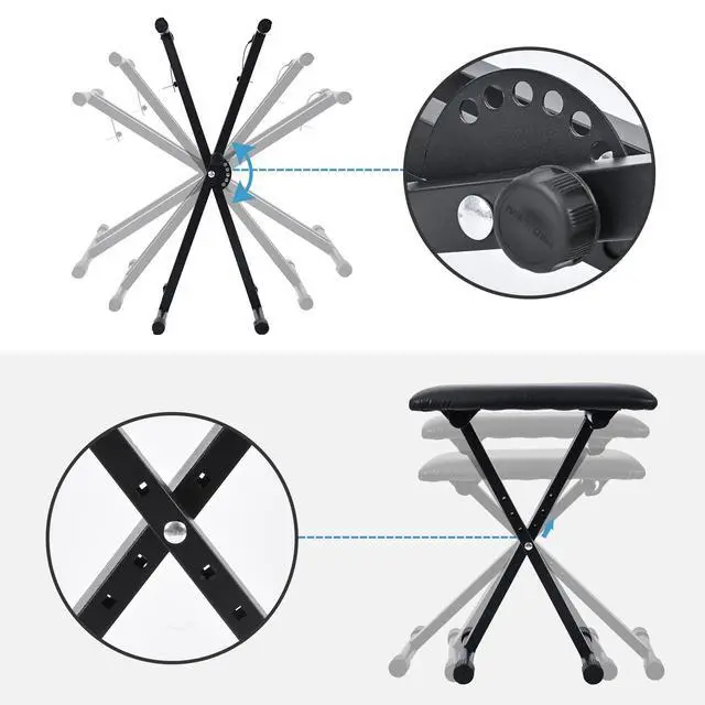 Alt view image 4 of 7 - Keyboard Stand & Bench Set, Upgrade Heavy Duty Double-X Keyboard Stand, Adjustable & Portable Digital Piano Stand with Locking Straps