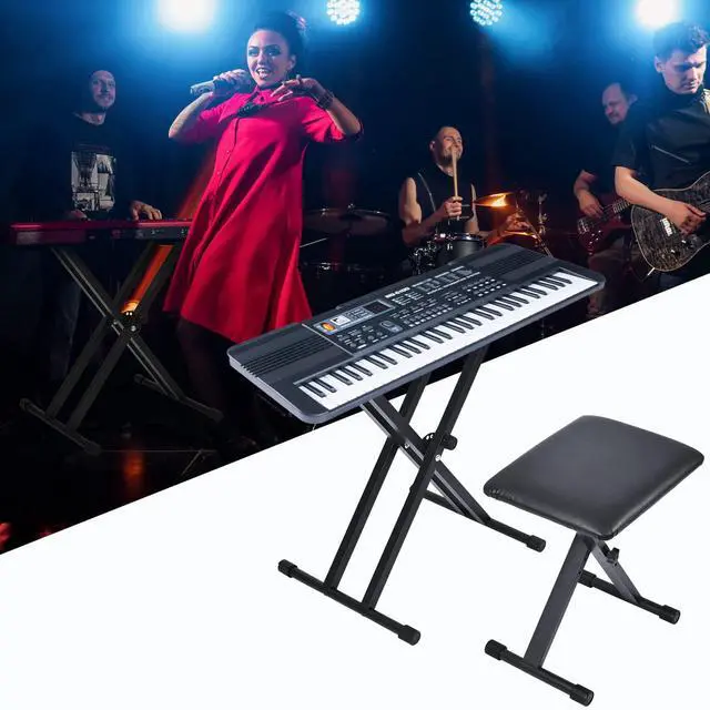 Alt view image 5 of 7 - Keyboard Stand & Bench Set, Upgrade Heavy Duty Double-X Keyboard Stand, Adjustable & Portable Digital Piano Stand with Locking Straps