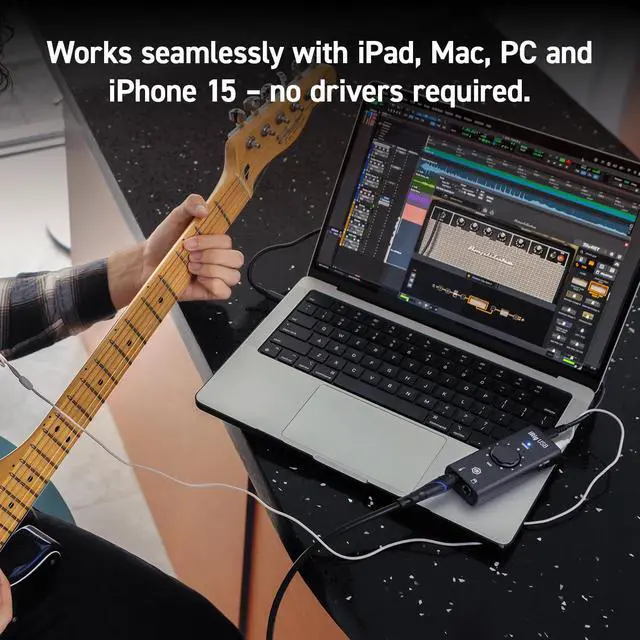 Alt view image 3 of 7 - iRig USB Guitar Audio Interface - 24-bit 48 kHz Music Recording Studio Equipment Include USB C Cable For iPad, Mac And PC, Guitar Accessories, Recording Device