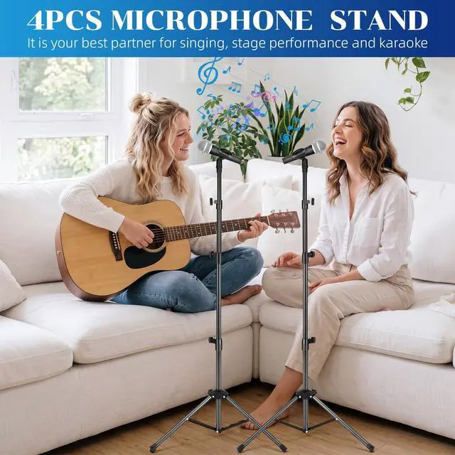 Alt view image 5 of 7 - 4 Pcs Tripod Microphone Stand Boom Arm Floor Mic Stand with Carrying Bag and Mic Clips for Singing Stage Wedding Karaoke Church (Vertical Style)
