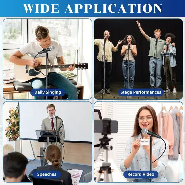 Alt view image 7 of 7 - 4 Pcs Tripod Microphone Stand Boom Arm Floor Mic Stand with Carrying Bag and Mic Clips for Singing Stage Wedding Karaoke Church (Vertical Style)