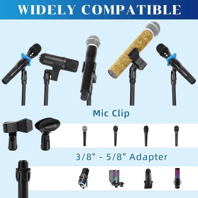 Alt view image 6 of 7 - 4 Pcs Tripod Microphone Stand Boom Arm Floor Mic Stand with Carrying Bag and Mic Clips for Singing Stage Wedding Karaoke Church (Vertical Style)