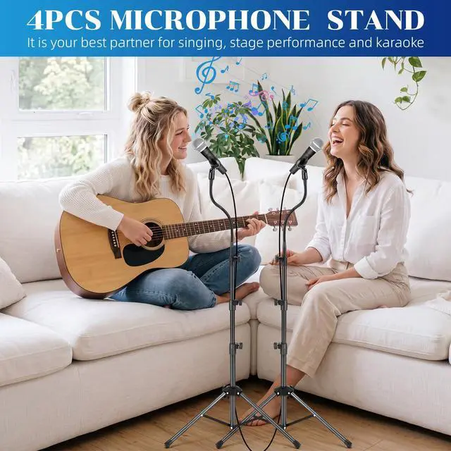 Alt view image 4 of 7 - 4 Pcs Tripod Microphone Stand Boom Arm Floor Mic Stand with Carrying Bag and Mic Clips for Singing Stage Wedding Karaoke Church (Flexible Style)