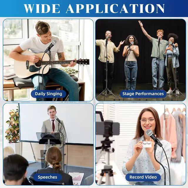 Alt view image 7 of 7 - 4 Pcs Tripod Microphone Stand Boom Arm Floor Mic Stand with Carrying Bag and Mic Clips for Singing Stage Wedding Karaoke Church (Flexible Style)