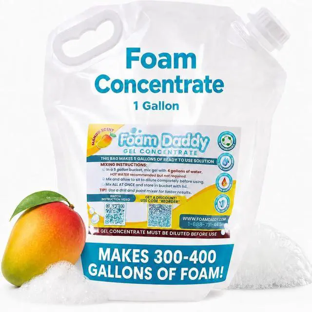 Main image of FoamDaddy Professional Strength Mango Scented Ultra-Concentrated Gel Makes 300-400 Gallons of Foam Party Fun High Stacking, Hypoallergenic Designed for Any Foam Machine 1 Gallon
