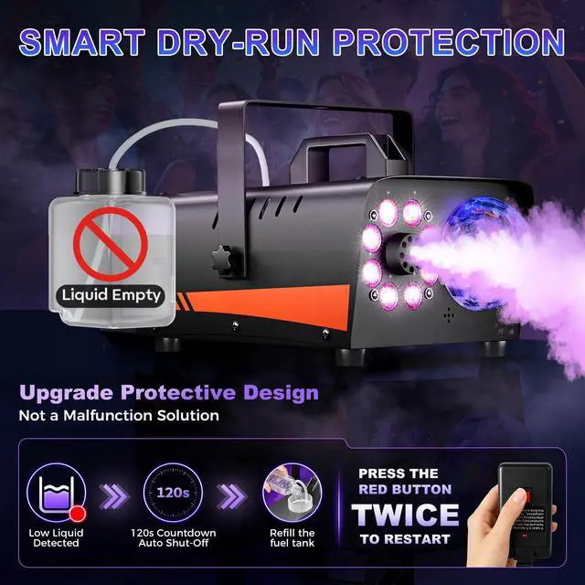 Alt view image 7 of 7 - Fog Machine, Smoke Machine with Disco Ball Lights, 800W and 4500CFM with 13-Color LED Effects, Wired And Wireless Remote Controls, Ideal for Indoor, Outdoor, Halloween, Wedding, and Parties