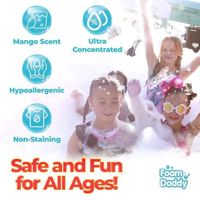 Alt view image 2 of 6 - FoamDaddy Professional Strength Mango Scented Ultra-Concentrated Gel Makes 300-400 Gallons of Foam Party Fun High Stacking, Hypoallergenic Designed for Any Foam Machine 1 Gallon