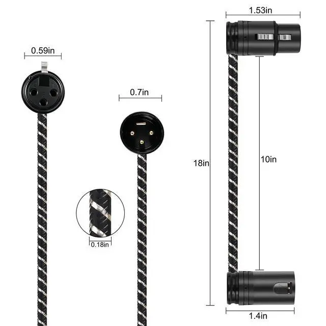 Alt view image 7 of 7 - Rotatable Right-Angle XLR Cable,Adjustable-Angle Low Profile XL R Male to Female Balanced Mic Cord,24AWG OFC,Nylon Braided Short 90 Degree XLR Microphone Adapter,1FT 4-Pack