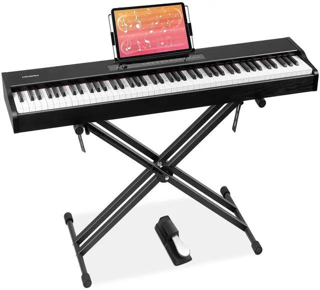 Main image of MOSEN Digital Piano 88-Key Weighted Keyboard with Hammer Action, Portable Electric Piano Set with X Stand, Recording Headphone Mode, Sustain Pedal, Music Rest, Dual Keyboard for Beginner, MDP-80D