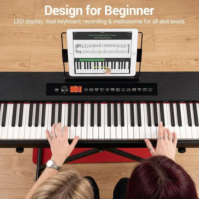 Alt view image 2 of 7 - MOSEN Digital Piano 88-Key Weighted Keyboard with Hammer Action, Portable Electric Piano Set with X Stand, Recording Headphone Mode, Sustain Pedal, Music Rest, Dual Keyboard for Beginner, MDP-80D