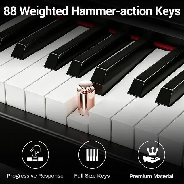 Alt view image 3 of 7 - MOSEN Digital Piano 88-Key Weighted Keyboard with Hammer Action, Portable Electric Piano Set with X Stand, Recording Headphone Mode, Sustain Pedal, Music Rest, Dual Keyboard for Beginner, MDP-80D