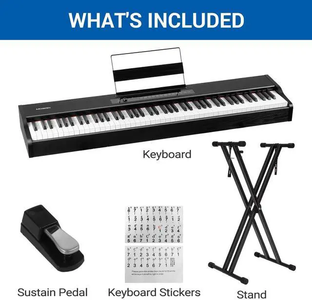Alt view image 6 of 7 - MOSEN Digital Piano 88-Key Weighted Keyboard with Hammer Action, Portable Electric Piano Set with X Stand, Recording Headphone Mode, Sustain Pedal, Music Rest, Dual Keyboard for Beginner, MDP-80D