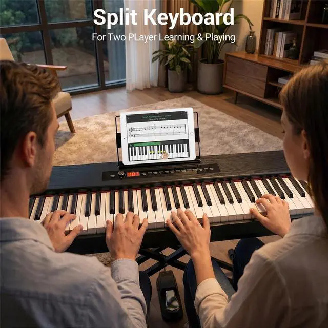 Alt view image 7 of 7 - MOSEN Digital Piano 88-Key Weighted Keyboard with Hammer Action, Portable Electric Piano Set with X Stand, Recording Headphone Mode, Sustain Pedal, Music Rest, Dual Keyboard for Beginner, MDP-80D