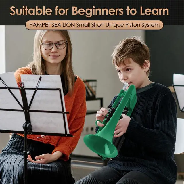 Alt view image 3 of 7 - SEA LION Professional Plastic Bb Trumpet Set for Student Beginner (Green)