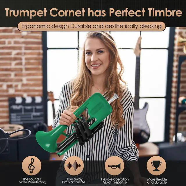 Alt view image 5 of 7 - SEA LION Professional Plastic Bb Trumpet Set for Student Beginner (Green)
