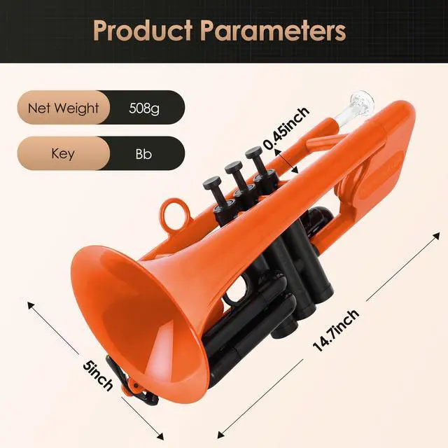 Alt view image 2 of 7 - SEA LION Professional Plastic Bb Trumpet Set for Student Beginner (Orange)