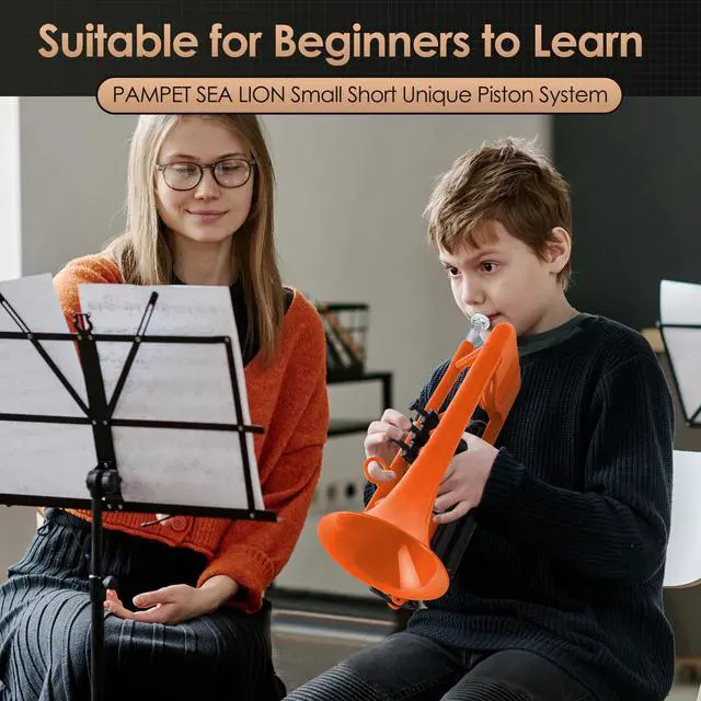 Alt view image 3 of 7 - SEA LION Professional Plastic Bb Trumpet Set for Student Beginner (Orange)