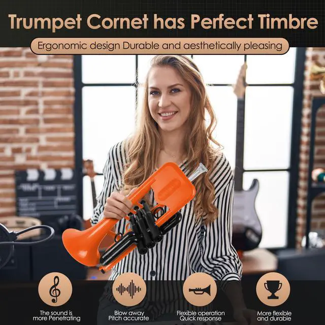 Alt view image 5 of 7 - SEA LION Professional Plastic Bb Trumpet Set for Student Beginner (Orange)