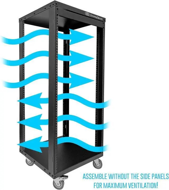 Alt view image 5 of 7 - AxcessAbles 30U 19-Inch Rolling Network Server Rack 550LB Capacity. 18-Inch Depth Heavy Duty Open Frame AV Rack with Removable Side Panels. Includes 5mm and 6mm Screws