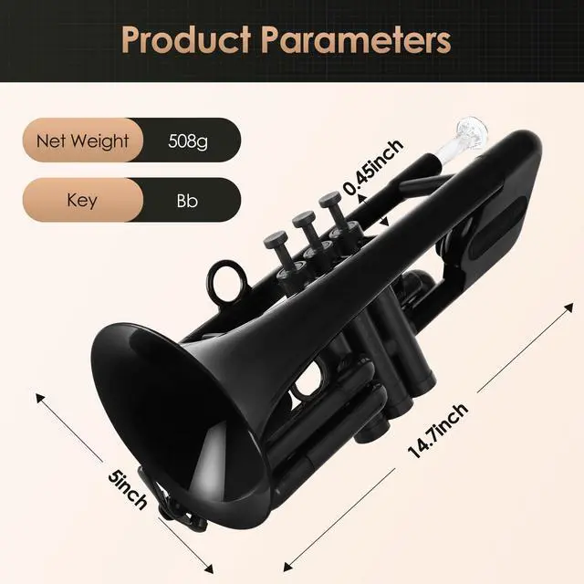 Alt view image 2 of 7 - SEA LION Professional Plastic Bb Trumpet Set for Student Beginner (Black)