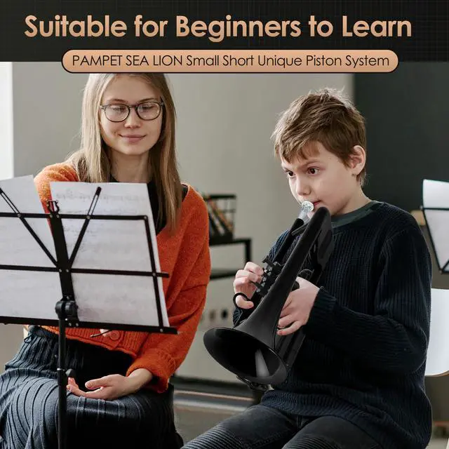Alt view image 3 of 7 - SEA LION Professional Plastic Bb Trumpet Set for Student Beginner (Black)
