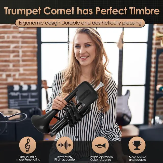 Alt view image 5 of 7 - SEA LION Professional Plastic Bb Trumpet Set for Student Beginner (Black)