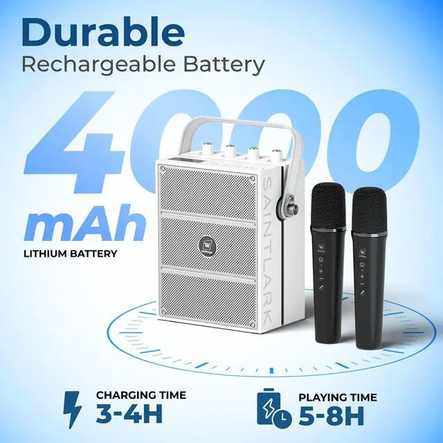Alt view image 6 of 7 - 100W Bluetooth Speaker with 2 Wireless Microphones S99 | Powerful Voice Amplifier, Portable Karaoke Machine for Adults, PA System for Home Entertainment, Party, Teaching & Events