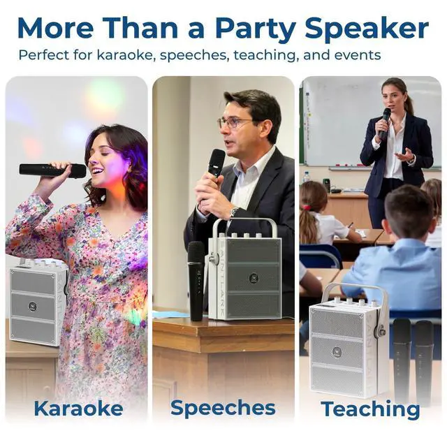 Alt view image 7 of 7 - 100W Bluetooth Speaker with 2 Wireless Microphones S99 | Powerful Voice Amplifier, Portable Karaoke Machine for Adults, PA System for Home Entertainment, Party, Teaching & Events