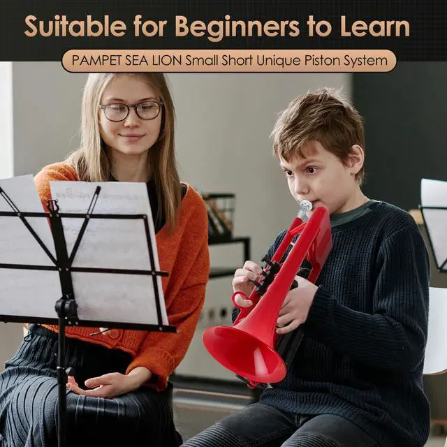 Alt view image 3 of 7 - SEA LION Professional Plastic Bb Trumpet Standard Trumpets Trumpet Set for Student Beginner Bb Trumpet Instrument (Red)