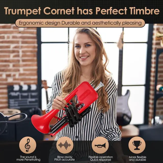 Alt view image 5 of 7 - SEA LION Professional Plastic Bb Trumpet Standard Trumpets Trumpet Set for Student Beginner Bb Trumpet Instrument (Red)