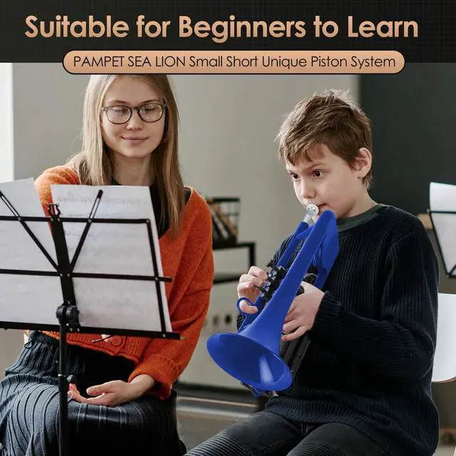 Alt view image 3 of 7 - SEA LION Professional Plastic Bb Trumpet Set for Student Beginner (Blue)