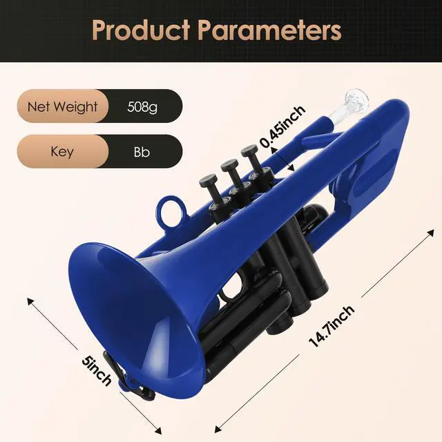 Alt view image 2 of 7 - SEA LION Professional Plastic Bb Trumpet Set for Student Beginner (Blue)