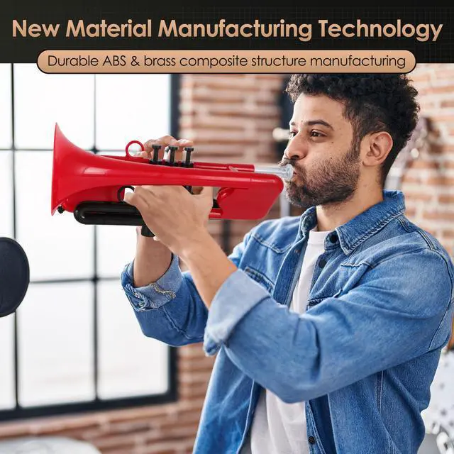 Alt view image 6 of 7 - SEA LION Professional Plastic Bb Trumpet Standard Trumpets Trumpet Set for Student Beginner Bb Trumpet Instrument (Red)