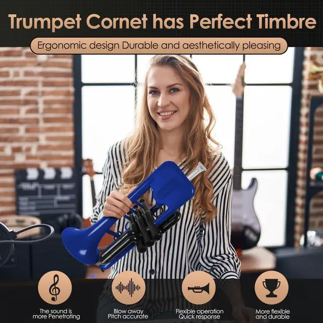 Alt view image 5 of 7 - SEA LION Professional Plastic Bb Trumpet Set for Student Beginner (Blue)