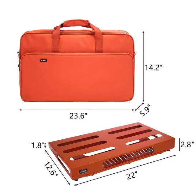Alt view image 7 of 7 - Guitar Pedal Board 22" x 12.6" Guitar Pedalboard with Power Supply Bracket, Includes Carry Bag & Mounting Tapes (Orange, GKS-22OR)
