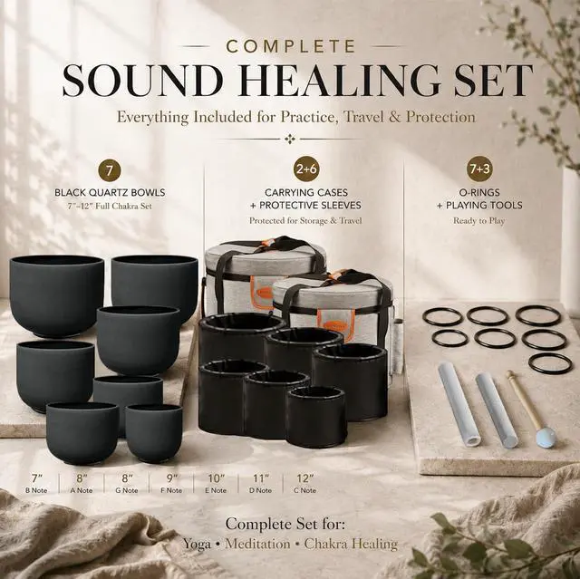 Alt view image 6 of 7 - 432Hz 7"-12" Black Color Crystal Singing Bowl Set of 7 | Frosted Quartz Singing Bowls for Sound Bath, Sound Therapy, Meditation, Yoga, Chakra Balancing & Stress Relief