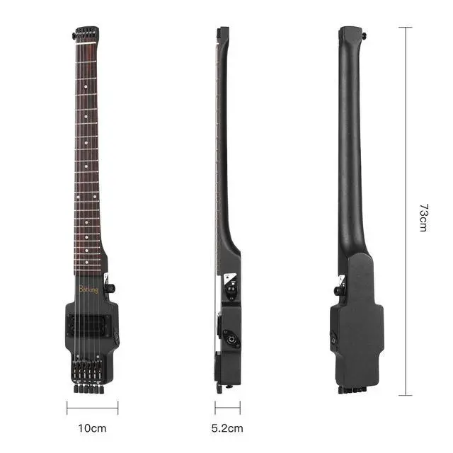 Alt view image 2 of 7 - Travel Guitar Electric, Headless Guitar 6 Strings One-piece Canada Maple Neck Through Body Design Brass Fix Bridge with Gigbag