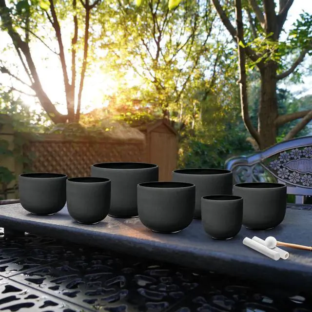 Alt view image 7 of 7 - 432Hz 7"-12" Black Color Crystal Singing Bowl Set of 7 | Frosted Quartz Singing Bowls for Sound Bath, Sound Therapy, Meditation, Yoga, Chakra Balancing & Stress Relief
